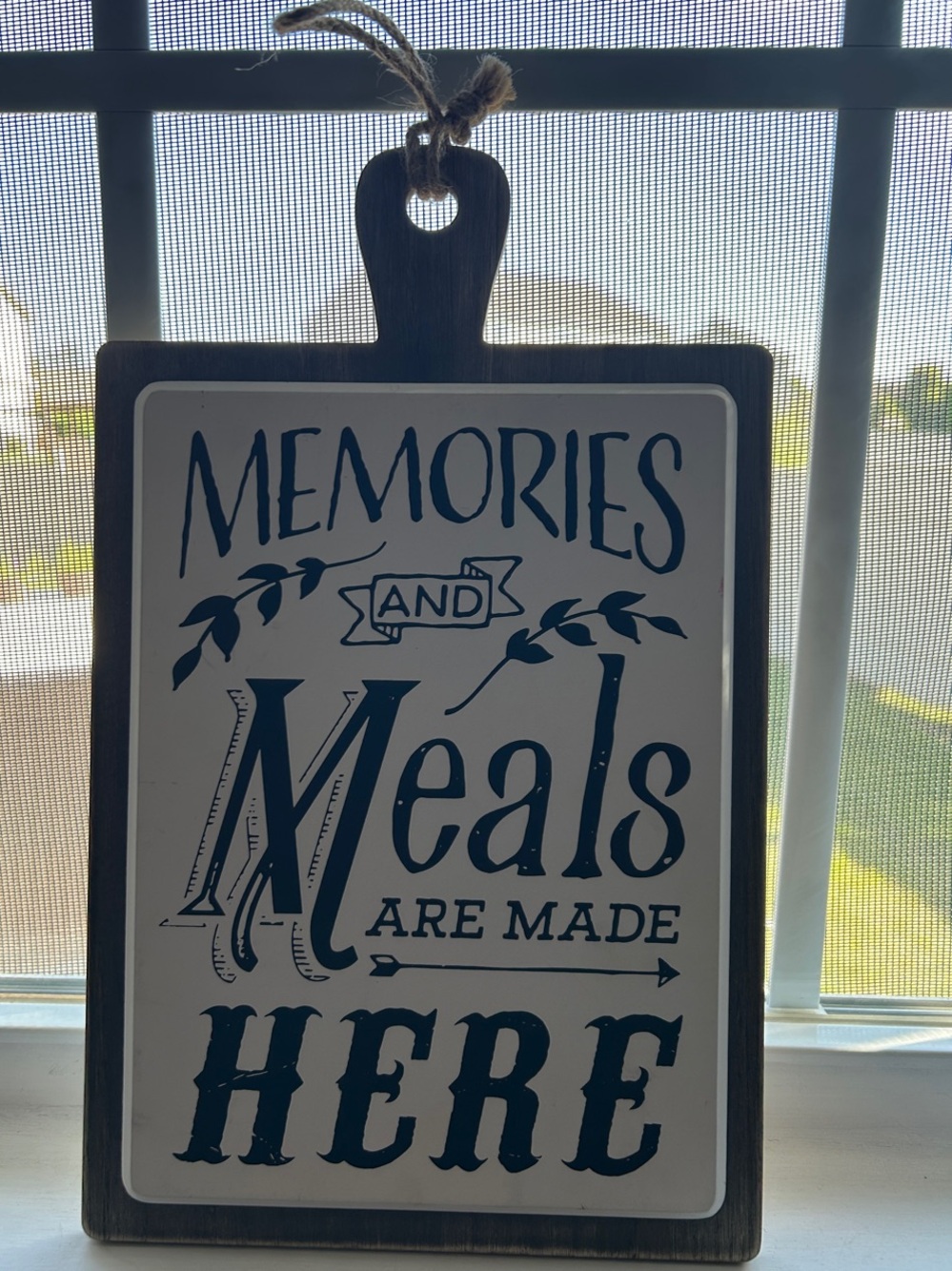 Memories and Meals Decorative Wall Sign - Blue on White